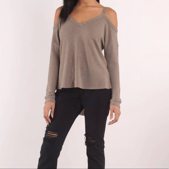 REBECCA TAUPE COLD SHOULDER TOP - Picture 4 of 8